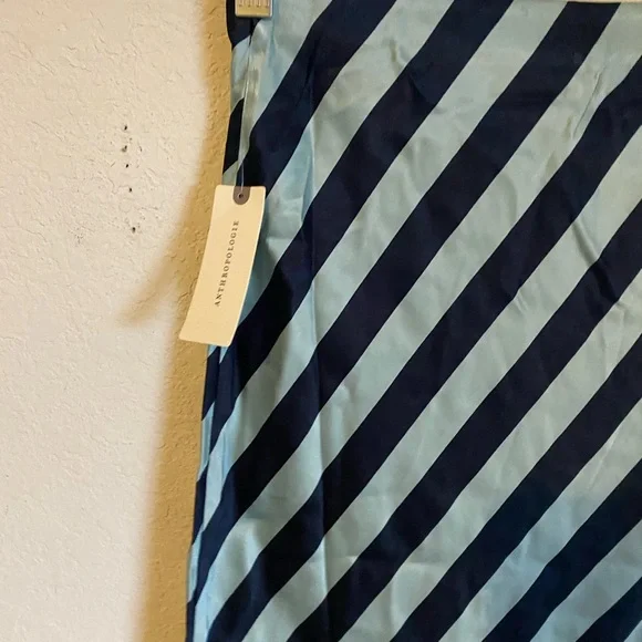 Anthropologie Texco Satin Blue Diagonal Stripe Boho Coquette Maxi Skirt XXS - Picture 10 of 13